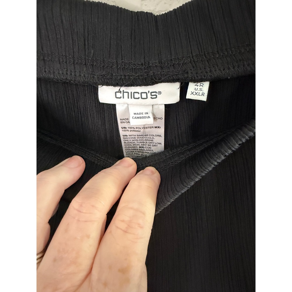 Chicos Travelers Crinkle Textured Pants Black Wide Leg Elastic Waist 4R XXL NEW - Picture 4 of 8